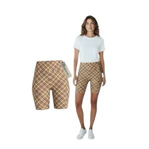 No Boundaries Checkered Stretchy Bike Shorts - Brown and Tan